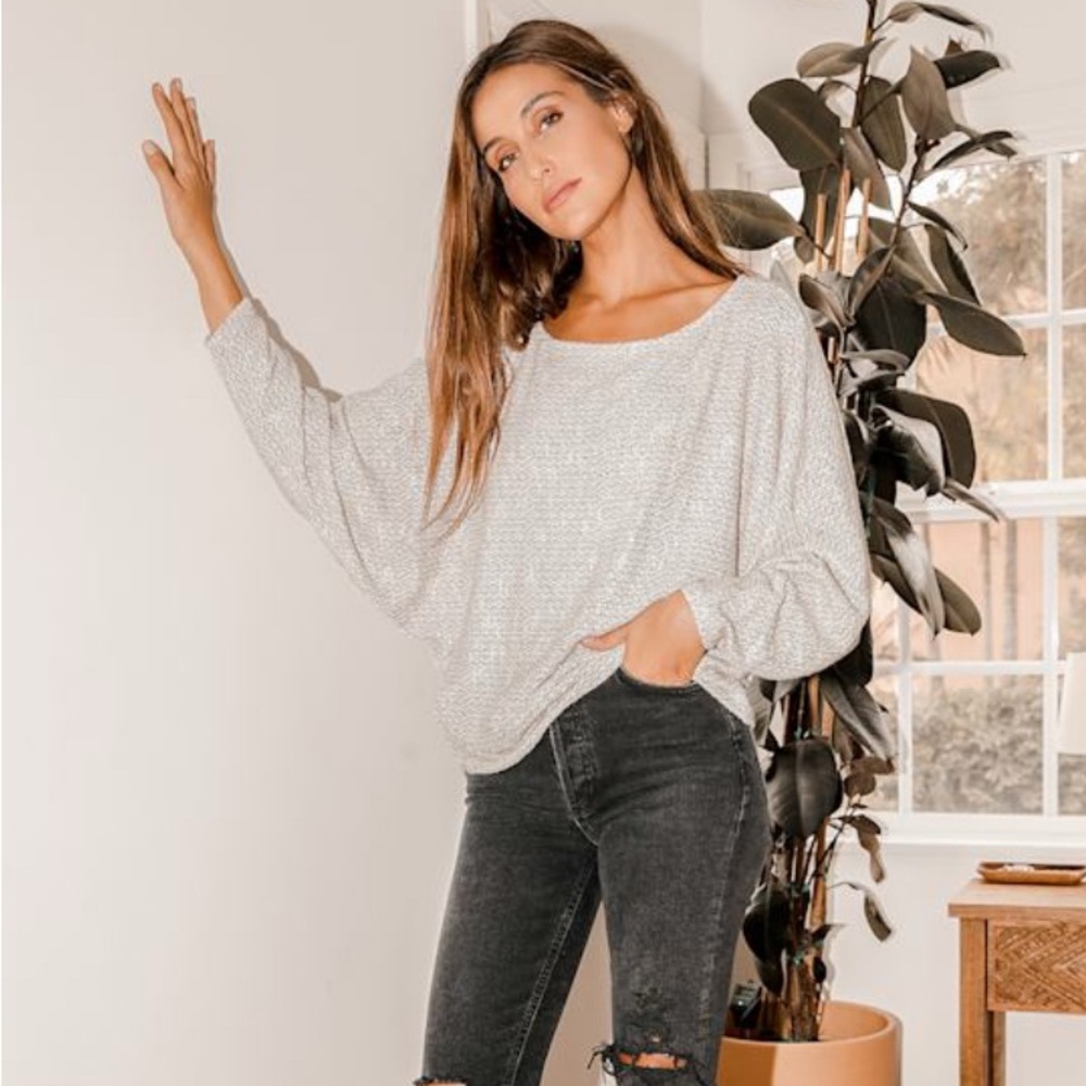 Lulus Perfect Mix Heather Beige Dolman Sleeve Sweater Top XS